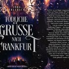 "Tödliche Grüße nach Frankfurt" - geheimnisvolle Covergestaltung mit einem Nachthimmel und Skyline. Darunter: "Tränen sind die Sprache der Seele."