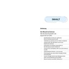 Text "INHALT" oben in einem blassblauen Oval. Eine Tabelle darunter listet Kapitel und Seitenzahlen auf.