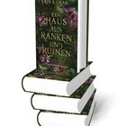 Der Titel lautet: „Ein Haus aus Ranken und Ruinen“ von Erin A. Craig. Bücherstapel mit pflanzlichem Design.