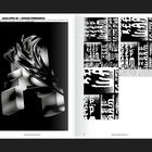 003 Adam Lewis GB — Endless Experiments. Links schwarze, abstrakte 3D-Form. Rechts schwarz-weiße Pixelkunst.