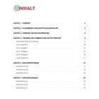 Inhaltsverzeichnis mit Kapiteln, z.B. "Vorwort", "Deutschprüfung", Seitenzahlen daneben. Oben links "INHALT" in Rot.