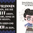 Links: "PHILOSOPH:INNEN SIND PERSONEN, DIE DIE WEISHEIT LIEBEN...". Rechts: Illustration einer Person mit Katze.