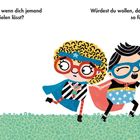 Links steht ein Kind traurig mit einem Stofftier. Rechts drei fröhliche Kinder in Kostümen. Texte: “Wie fühlst du dich..."