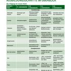 Ein Überblick über Ausbildungsschritte mit einem Tabellenlayout für die 9. bis 12. Lebenswoche, unterteilt in Bereiche wie Führende Person, Familie und Gehorsam.