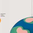 Zuerst einmal: Du lebst auf der Erde. Eine Hand hält einen orangefarbenen Planeten mit rosa Flecken, daneben die Erde.