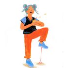 Eine Illustration einer Person mit blauen Haaren, die ein Getränk hält. Ihr Schuh steckt in Kaugummi fest.