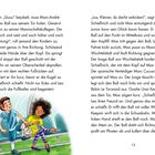 Seite 13 zeigt drei Kinder in Fußballkleidung auf einer Bank. Ein Kind hält sich die Ohren zu, während ein anderes den Ball hält und das dritte Kind jongliert. Texte beschreiben eine lebhafte Fußballszene.