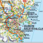 DUBLIN, BAILE ÁTHA CLIATH, Straßennetz mit markierten Orten wie Swords, Malahide und Howth, umgeben von Wasser und Grünflächen.