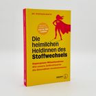 "Die heimlichen Heldinnen des Stoffwechsels. Superpower Mitochondrien" auf gelbem Hintergrund mit Superheldenfigur.