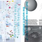 Text: "but none surpasses that of the world it inhabits." Links Architekturmodell in Draufsicht, rechts Landschaft mit Kugeln.