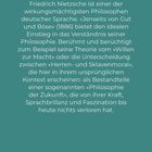 Text über Friedrich Nietzsches Einfluss und Theorien. Unten ISBN und Preis. Hintergrund in hellem Türkis.