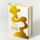 Text: HOMER ILIAS, ANACONDA. Weiße Buchoberfläche mit goldener, geschwungener Linie und kleiner, kriegerischer Figur.