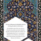 "Sei wie ein Brunnen, der überläuft, nicht wie ein Krug, der geleert werden muss." Ornamentales Blumenmuster in Blau.