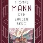 "THOMAS MANN DER ZAUBERBERG" in großer Schrift. Darunter eine Illustration eines Gebäudes vor einer Bergkulisse.