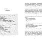 "2. Kapitel" steht in einer Blase. Links ein handgeschriebener Text über Erinnerungen an den Tag von Baileys Tod. Rechts gedruckter Text.