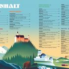 INHALT. Abschnitt Titel: Nordeuropa & Skandinavien, Westeuropa, Süd- und Osteuropa. 
Landschaft mit Bergen, Gebäuden, Bäumen.