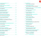 Seite mit Inhaltsverzeichnis in zwei Spalten. Überschriften und Seitenzahlen in Blau, kurze Beschreibungen in Grau. Oben rechts rotes Feld mit "Musterlayout".