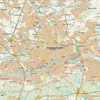 Karte mit "FRANKFURT am Main" zentral. Umgebende Stadtteile und markierte Autobahnen/Ausfahrten.
