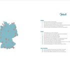 Inhalt mit Reisen zu Afrika, Asien, (Ant-)Arktika. Links eine Deutschlandkarte mit nummeriert markierten Punkten.