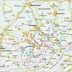 Landkarte mit Orten wie Kempten, Memmingen, Füssen und Oberstdorf im Allgäu und Umgebung, grenzt an Österreich.