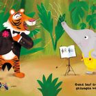 Ganz laut erklingen Urwaldlieder, gesungen werden sie vom Tiger. Ein Tiger im Anzug singt, ein Elefant dirigiert.
