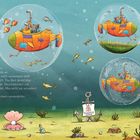 Text: „Abtauchen!“, ruft Kaninchenkapitän Knut. Eine bunte Unterwasserwelt mit gelbem U-Boot, Fischen und Pflanzen.