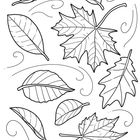 Keine Texte. Skizze mit fallenden Blättern, elegant geschwungene Linien symbolisieren Wind.