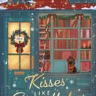 Text: "ANNA SAVAS, KIM NINA OCKER, Kisses Like Snowflakes, ROMAN, LYX." Illustration: Buchladen im Schnee, Dekoration, Hund.