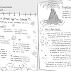 Exp1: "Mach deinen eigenen Schnee", Zutaten und Anleitung. Exp2: "Explodierender Vulkan", Funktionsweise erklärt.