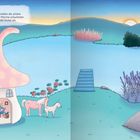 "Am See: Die Einhörner und Feen genießen die schöne Zeit am traumhaften See." Eine Fee im Haus, zwei Einhörner, Seelandschaft.