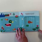 Text: "Als Kaulquappe bin ich winzig klein und möchte nur im Wasser sein." Illustration: Enten, Fische, Pflanzen.