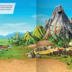 1. Gib Gas und setze die Sticker nach deinen Wünschen ein! Eine grüne Landschaft mit Bergen, Fluss, Brücke und Spielzeugrampen.