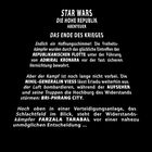 Text im typischen Star Wars-Stil beschreibt ein Abenteuer in der Hohen Republik. Protagonisten kämpfen gegen Bedrohungen.