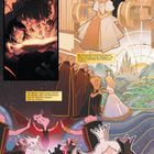 Ein Mädchen liest mit einer dunklen Gestalt ein Buch, eine Prinzessin und ihr Schatten im Schloss, Zauberer helfen ihr.