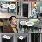 Text: "Lotkill, New York, USA", "Da ist sie, wie Sie es sagten", "Türen in jeder Stadt", "Leute gehen rein", "Ich muss es sehen", "Du bist Scarlet Witch". Illustration einer Stadt mit Menschen, die sich unterhalten.