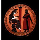 Text oben: "Gegen das Schicksal und den Willen der Götter sind die Menschen machtlos."
Unten: "Eine Prophezeiung, egal ob gut oder schlecht, ist unausweichlich, sie wird immer wahr."  
Illustration im antiken Stil: Eine Frau auf einem Thron links, ein Mann mit rotem Umhang rechts.