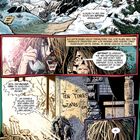 Comic-Panel mit verschneiten Bergen, Haus, und langhaarigem Mann am Telefon. Texte beschreiben eine chaotische Szene.