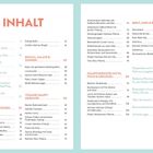 INHALT: Ein Inhaltsverzeichnis mit Kapiteln über Diät, Frühstück, Hauptgerichte, Bowls, Suppen, und Brot, Dips & Basics.