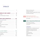 Inhalt mit Themen wie Ernährung, Training, Übungskatalog und Anhang, nummeriert und mit Seitenzahlen versehen.
