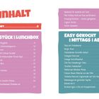INHALT: Kategorien "Frühstück und Lunchbox" sowie "Easy gekocht für mittags und abends" mit Rezepten und Seitenzahlen.