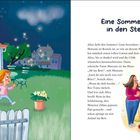 "Eine Sommernacht in den Sternen" steht über einem Text. Links ein Haus, ein Mädchen rennt über den Rasen, Glühwürmchen fliegen.