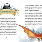 "Was bisher geschah" steht auf einem Banner. Darunter beginnt die Geschichte um Flo, einem Zauberschüler, und seine Abenteuer. Unten rechts fliegt ein roter Drache mit Menschen darauf.