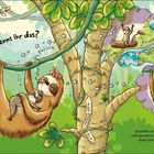 "Kennt ihr das? Da schläft man gerade schön gemütlich und träumt etwas Schönes..." Zwei Faultiere in Bäumen, eins träumt.