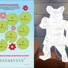 „Rosiger Zahlenzauber.“ Links: Matheaufgaben auf Seerosen. Rechts: Bärenfigur aus Puzzleformen mit Zahlen.