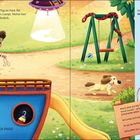 Seite 2 zeigt Vincent in einem Park mit Hund Lumpi. Texte: "Es ist ein ganz normaler Tag..." und "MOMENT MAL - Was ist das?" Ein Raumschiff erscheint.