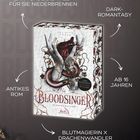 Texte: "Er würde die Welt für sie niederbrennen", "Dark-Romantasy", "Antikes Rom", "Ab 16 Jahren", "Blutmagierin x Drachenwandler". Ein Buchcover zeigt eine stilisierte Hand mit Herz und Schlangenmotiv.