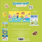 Sticker-Spaß für kleine Hände. Szene mit Tieren und Kind in einem Badezimmer. Große Sticker für kleine Hände.