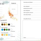 Freundebuch mit Feldern zum Ausfüllen. Drachen und Flagge als Illustration. Zonen für Foto, Fingerabdruck, Farben.