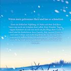 "Wärm mein gefrorenes Herz und lass es schmelzen" steht im oberen Bereich. Szenen im Schnee mit Gräsern in Blau, darunter.