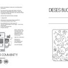 Links: Impressum mit bibliografischen Informationen. Unten: "WERDE TEIL DER COMMUNITY!" und Social Media-Icons. Rechts: "DIESES BUCH GEHÖRT:" mit Linien und einer Illustration von niedlichen Tieren.